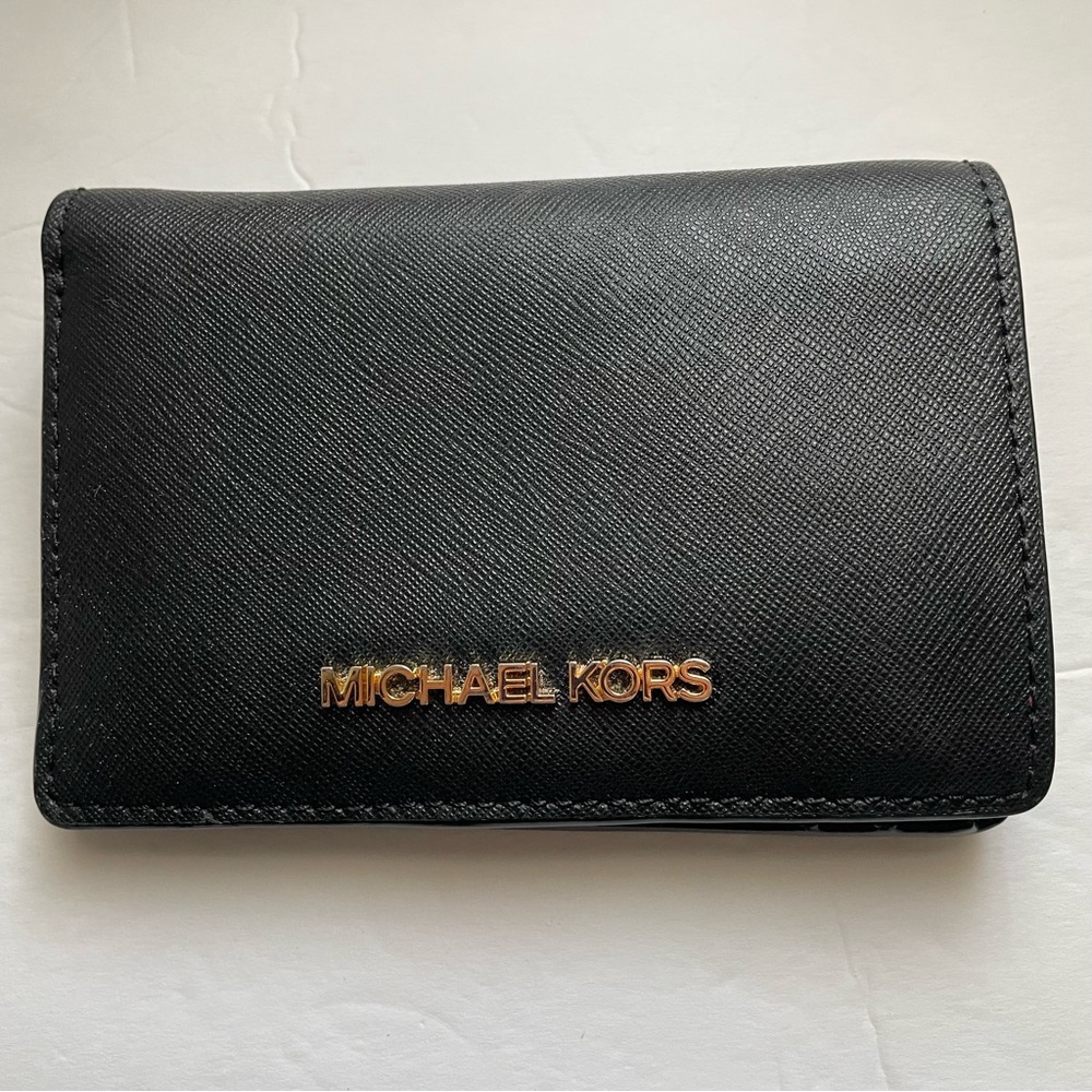 Michael Kors Black Textured Wallet with Gold Logo